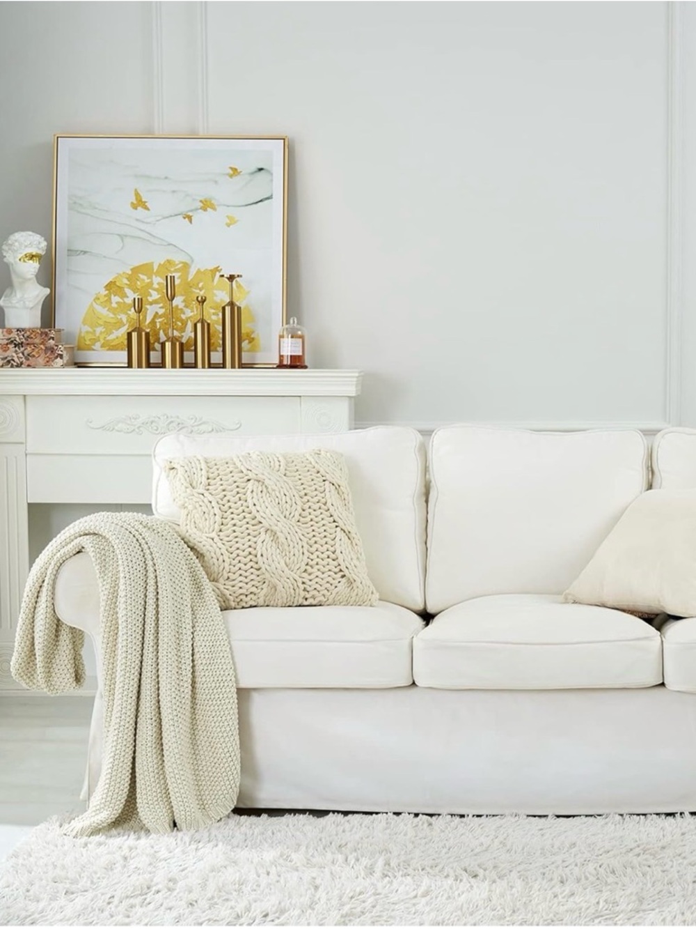 Cozy Knit Throw Blanket in Cream - Classic Soft Texture